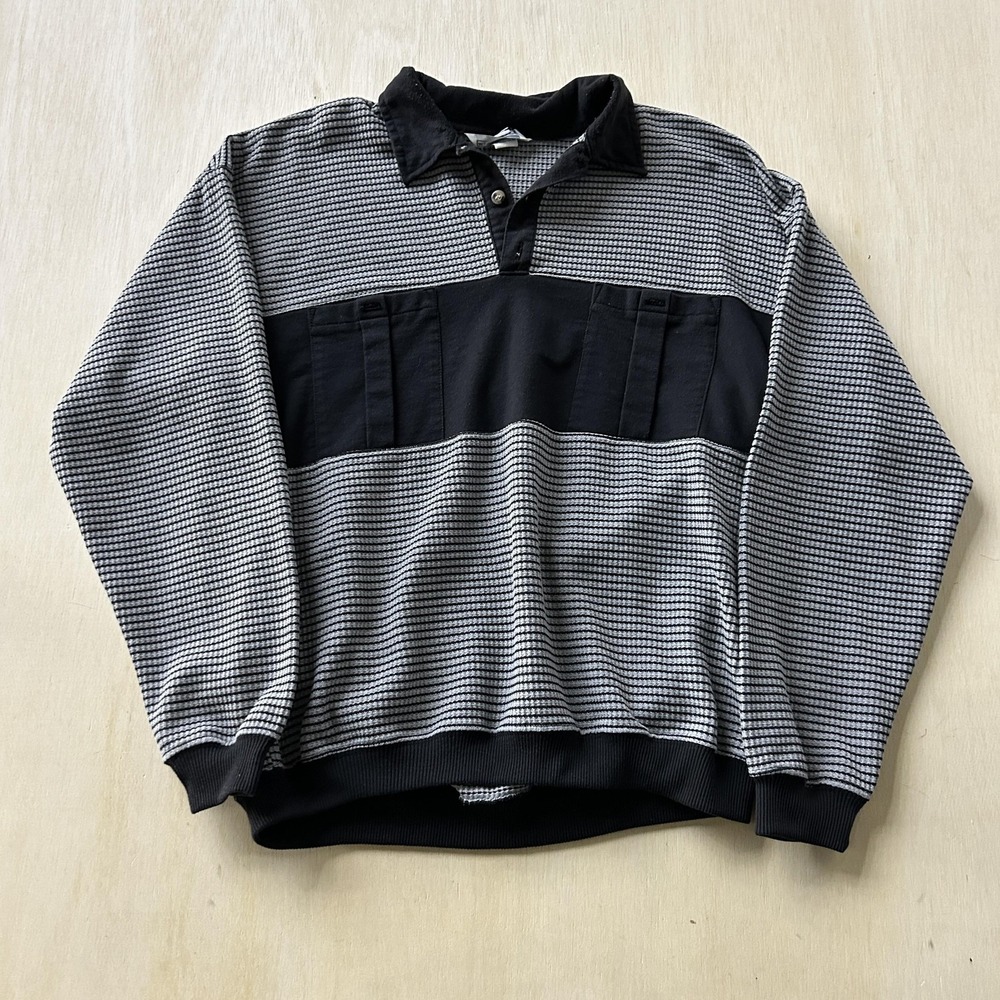 Vintage Wentworth Sweatshirt Mens Large Gray Knit Collared Geometric Pattern